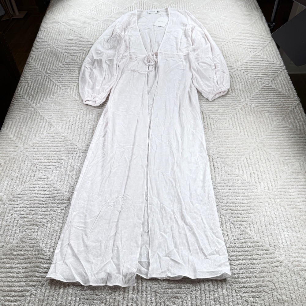 Rumer Camille Duster Women XS White Cotton Maxi Cardigan Cover Up Boho NWT